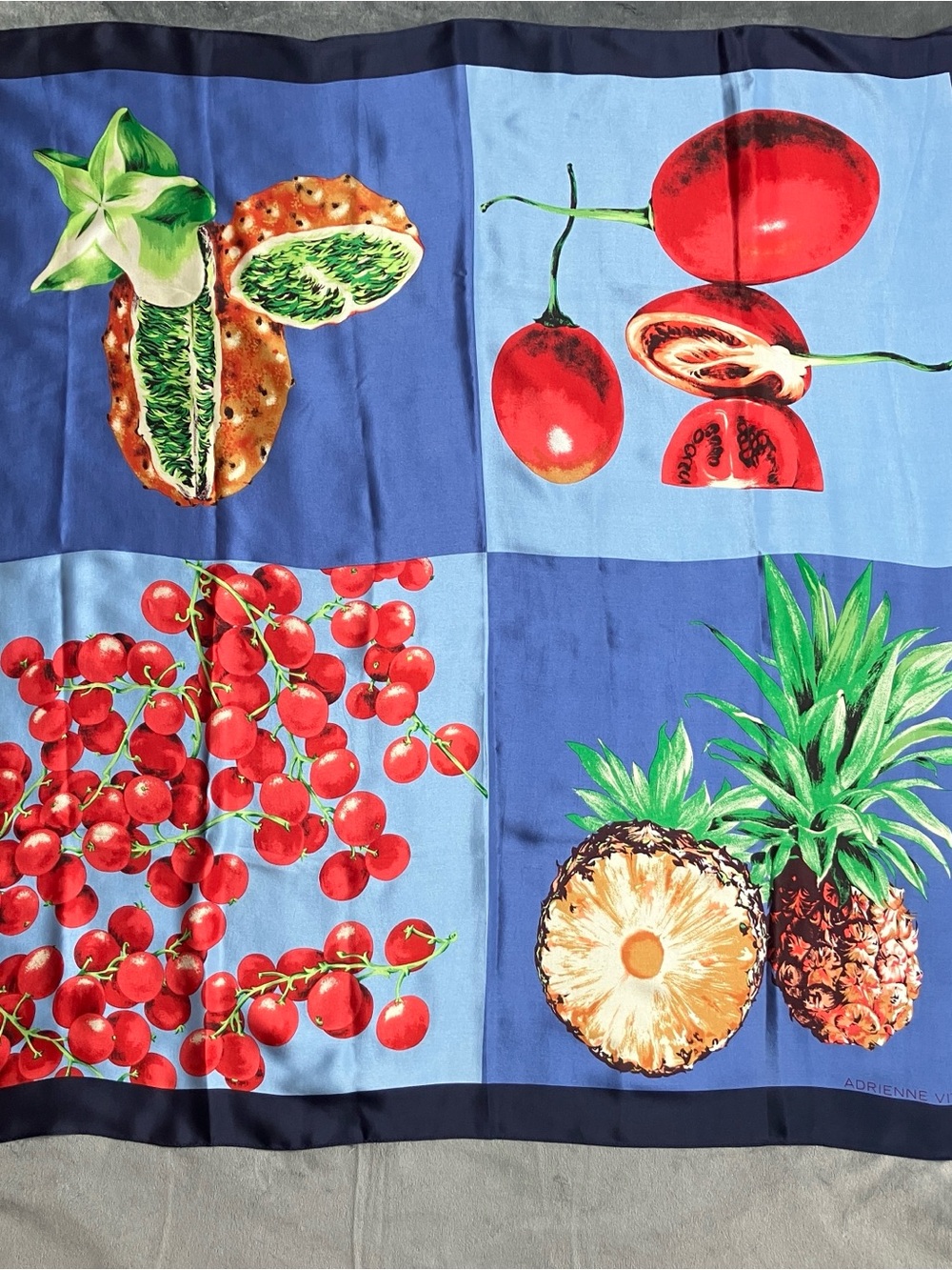 Adrienne Vittadini Pure Silk Fruit Print Scarf 34” square